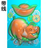 元宝铜钱财猪46牌挂件带线精雕图（GZ-054)