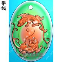 椭圆八卦貔貅挂件带线精雕图（PX-113)