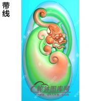 椭圆貔貅兽牌挂件带线精雕图（PX-122)