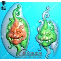 玉雕随形貔貅兽面兽头挂件带线精雕图（PX-135)