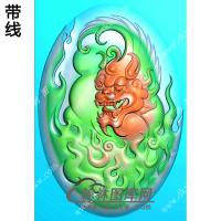 玉雕椭圆火焰貔貅挂件带线精雕图（PX-137)