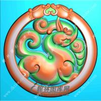 圆形仿古貔貅挂件精雕图（PX-071)