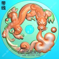 圆形如意貔貅平安扣挂件带线精雕图（PX-109)