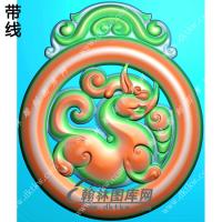 圆形瑞兽貔貅挂件带线精雕图（PX-124)