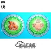 招财进宝圆牌貔挂件带线精雕图（PX-048)
