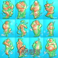 人身兽头生肖挂件精雕图（SX-28）