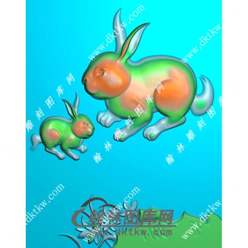 母子兔挂件精雕图（GT-040)