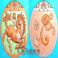 双龙牌头圆形马挂件精雕图（GM-150)