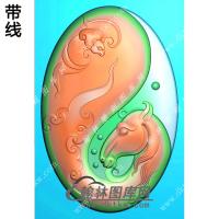 椭圆马上有福蝙蝠马头挂件带线精雕图（GM-145)