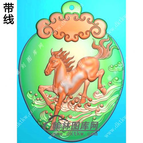 玉雕马挂件带线精雕图（GM-151)