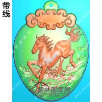 玉雕马挂件带线精雕图（GM-151)