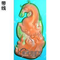 玉雕随形仿古火焰马牌挂件带线精雕图（GM-191)