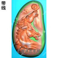 玉雕随形双马头挂件带线精雕图（GM-199)