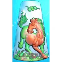 玉雕梯形蝙蝠马挂件精雕图（GM-187)