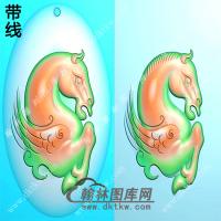 玉雕椭圆飞马挂件带线精雕图（GM-184)