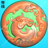 玉雕圆形马头挂件带线精雕图（GM-167)