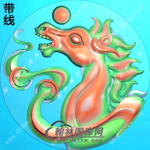 圆形马头挂件带线精雕图（GM-059)