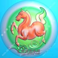 圆形生肖马挂件精雕图（GM-072)