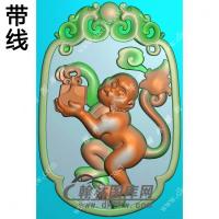 仿古双龙牌头猴子挂件带线精雕图（GHZ-027)