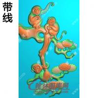 松树猴子代代封候挂件带线精雕图（GHZ-107)