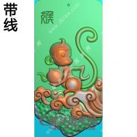 玉雕猴子挂件带线精雕图（GHZ-091)