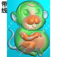 玉雕猴子献桃挂件带线精雕图（GHZ-070)