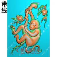 玉雕寿桃猴子46牌挂件带线精雕图（GHZ-071)