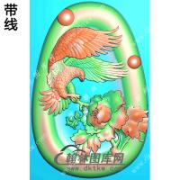 椭圆凹底牡丹老鹰挂件带线精雕图（GJY-067)