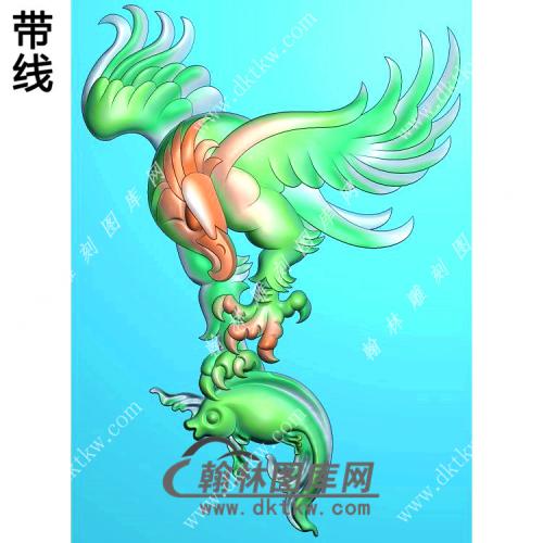 鹰捉鱼老鹰挂件带线精雕图（GJY-032)