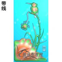 玉雕荷花翠鸟挂件带线精雕图（HLN-142)