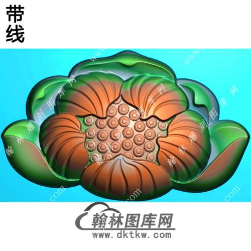 玉雕立体莲花挂件带线精雕图（HLN-133)