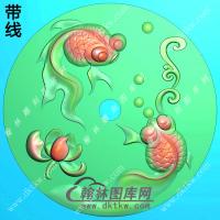 荷花金鱼圆币挂件带线精雕图（GJY-132)