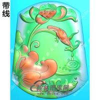 荷花鱼鸟挂件带线精雕图（GJY-159)