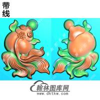 玉雕双面立体金鱼挂件带线精雕图（GJY-202)