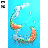 玉雕双鱼46牌挂件带线精雕图（GJY-204)