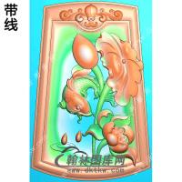 玉雕梯形凹底洋花牌头荷花鱼挂件带线精雕图（GJY-140)