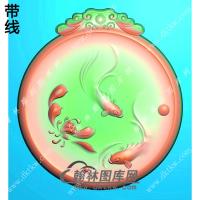 圆形凹底荷花鱼挂件带线精雕图（GJY-125)