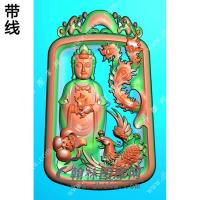 玉雕梯形凹底草龙双龙牌头莲花凤凰站立观音挂件带线精雕图（CGY-068)