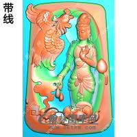 玉雕梯形凹底凤凰站立观音挂件带线精雕图（CGY-055)