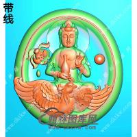 玉雕椭圆凹底莲花手托净瓶坐凤凰观音挂件带线精雕图（CGY-069)