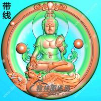 玉雕圆形凹底洋花牌头坐凤凰观音挂件精雕图（CGY-087)