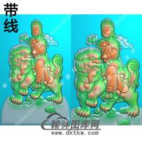 骑狮文殊菩萨46牌挂件带线精雕图（PXF-183)