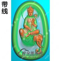 椭圆凹底普贤菩萨挂件带线精雕图（PXF-170)