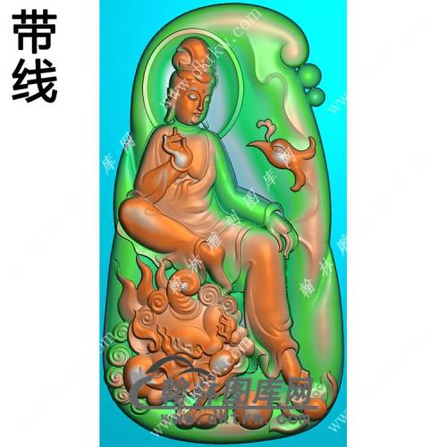 玉雕随形文殊菩萨挂件带线精雕图（PXF-205)