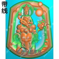 玉雕梯形凹底莲花普贤菩萨挂件带线精雕图（PXF-102)