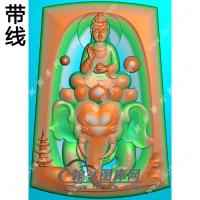 玉雕梯形凹底文殊菩萨挂件带线精雕图（PXF-103)