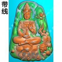 玉雕梯形手托净瓶莲花狮子坐莲文殊菩萨挂件带线精雕图（PXF-147)