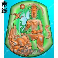 玉雕梯形仙鹤坐狮文殊菩萨挂件带线精雕图（PXF-213)