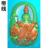 玉雕椭圆文殊菩萨挂件带线精雕图（PXF-210)
