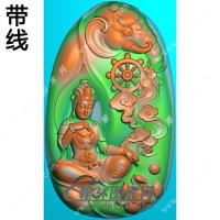 玉雕椭圆象头莲花侧坐普贤菩萨挂件带线精雕图（PXF-230)
